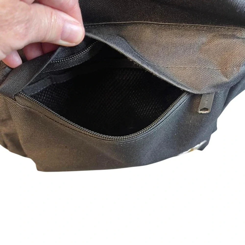 Black Carhartt canvas WIP backpack with bottle holder/ pocket